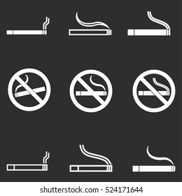 Smoke vector icons set. White illustration isolated on black background for graphic and web design.