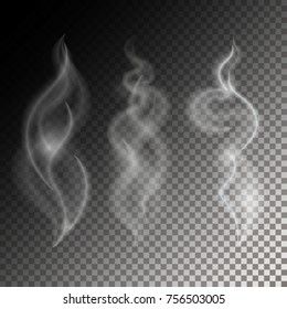 Smoke Vector illustration Set of three different smoke waves on a translucent background Realistic style