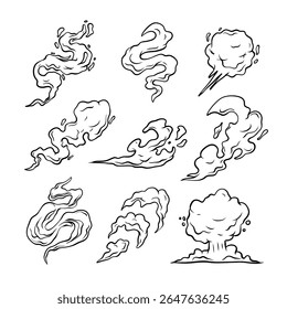 smoke vector line art drawing illustration set collection