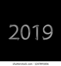 Smoke vector numbers 2019. Illustration on a dark background.