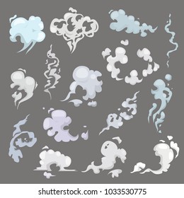 Smoke vector smoked shape and smoking effect of smokers cigarette illustration set of smooth smoky steam isolated on background