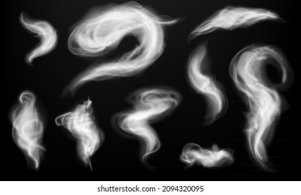 Smoke vectors on transparent background. Fog or smoke isolated transparent special effect. White vector cloudiness, mist or smog background. PNG