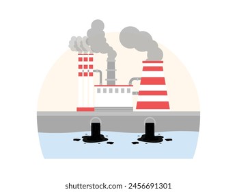 Smoke and waste from burning fuel, pollution vector illustration.