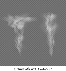 Smoke waves isolated on transparent background. Vector set of realistic smoke