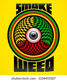Smoke weed,  red eye icon, colorful emblem design, weed is another name for marijuana.
