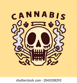 Smoke weed skull in retro style. illustration for t shirt, poster, logo, sticker, or apparel merchandise.