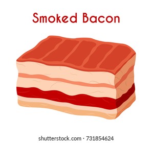 Smoked bacon, fried meat, pork, ham. Made in cartoon flat style. Vector illustration