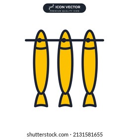 smoked fish. Dried Salted Fish Hanging on a Rope Seafood icon symbol template for graphic and web design collection logo vector illustration
