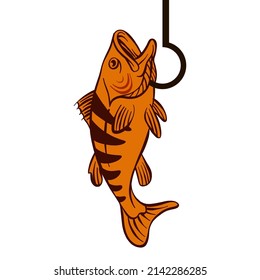 Smoked fish on a hook isolated on white background,vector illustration