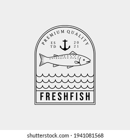 smoked and grilled fish restaurant icon. fresh fish line art logo template illustration design