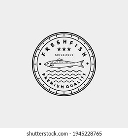 smoked grilled fish restaurant line art logo template vector illustration design. linear anchovy, tuna, salmon, mackerel badge logo concept