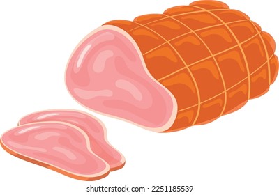 Smoked ham cartoon icon. Sliced cooked meat isolated on white background