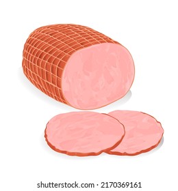 Smoked ham isolated, delicious sliced ham  illustration 