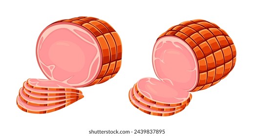 Smoked ham isolated, delicious sliced ham illustration	