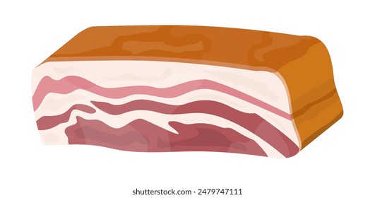 Geräucherter Schinken isoliert. Ein Stück köstlichen Schweinespeck. Fleisch Gourmet-Produkt. Vektorillustration im flachen Stil