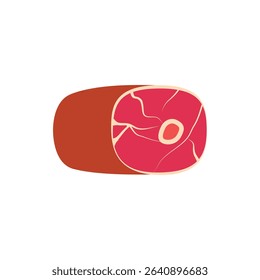smoked ham pork or beef, isolated tasty meat product for breakfast, dinner, or lunch. Cooking and preparing delicious dishes. Butcher shop or store with ingredients. Vector in flat style illustration