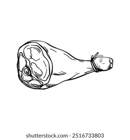 Smoked jamón leg, traditional food sketch