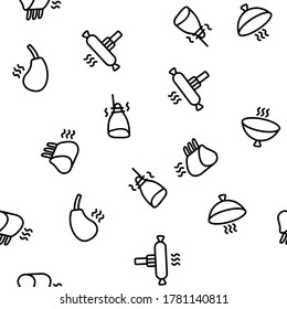 Smoked Meat Barbecue Vector Seamless Pattern Thin Line Illustration