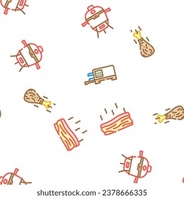 ilustración de línea delgada del vector bbq de carne ahumada