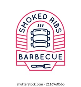 Smoked Ribs logo, icon. Grilled meat ribs icon designed for steak, grill and bbq houses and related restaurants. Vector illustration