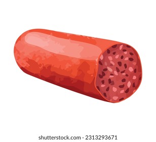 Smoked salami, pork and beef gourmet snack icon isolated