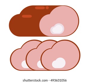 Smoked salami sausage isolated. Unhealthy eat, fat, smoked, fresh, bratwurst vector.