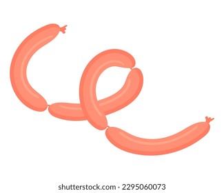 Smoked sausage. Bundle of sausages. Meat product. Vector illustration.