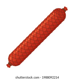 Smoked sausage cartoon icon. Cervelat, salami, kielbasa, pepperoni clipart. Meaty fresh farm product for sandwiches, meat platter. Vector illustration isolated on white background.