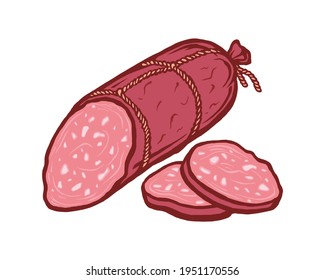 smoked sausage ​​salami cartoon sketch illustration vector food