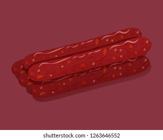 Smoked sausage. Isolated fresh meat icons. Vector illustration.