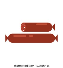 Smoked sausage isolated on white background. Salami wurst barbecue vector illustration, grill food unhealthy.