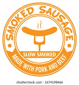 Smoked Sausage Label. Vector Icon.