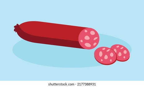 Smoked Sausage On Blue Background