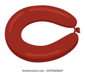 Smoked sausage ring. Food. Meat product. Vector illustration.