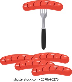 Smoked sausages, illustration, vector on a white background.