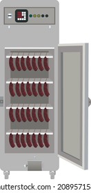 smoked sausages in a stainless steel oven 