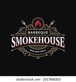 Smokehouse barbeque restaurant bar and grill vintage ornate frame elegant logo