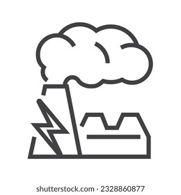 Smokehouse factory with llightning symbol. Ecology icon. Editable stroke icon