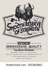 Smokehouse text with vector illustrations. For t-shirt prints and other uses