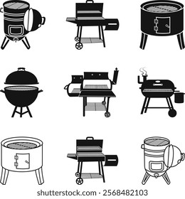 Smoker BBQ, Grill Barbecue Smoker Vector Icon, Sign, Symbol, Icon, Smokin Hot, Printable Vector, Smoker BBQ Split And Circle Logo