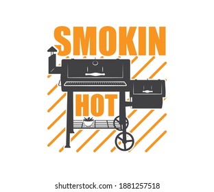 Tabaquero BBQ, Signo, Símbolo, Icono, Logotipo, Monograma, Calor De Humo, Vector Imprimible, Tabaquero BBQ Split Y Monograma Círculo