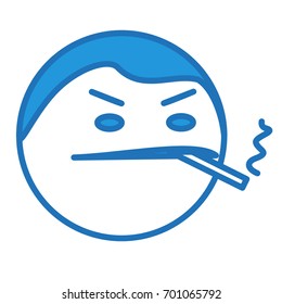 smoker emoji smoking his cigarette with disdained face, simplistic facial expression vector illustration, simple hand drawn circle shaped emoticon, funny cartoon character, eps 10