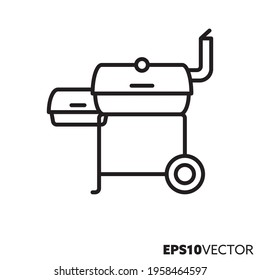 Smoker Grill Line Icon. Outline Symbol Of BBQ And Grilling Equipment. Smoker Flat Vector Illustration.