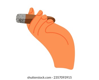 Smoker hand. Human hand holding cigar isolated on white background. Man or woman smoking. Flat vector illustration. Addiction, harm to health, smoking kills concept, Bad habits. Dangers of smoking