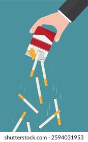 Smoker hand shaking out cigarettes from pack. Quit smoking. Healthcare, healthy lifestyle. Stop smoking and bad habit concept. Social issues. flat style vector illustration