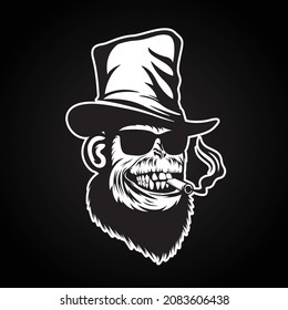 Smoker Monkey black and white vector art.