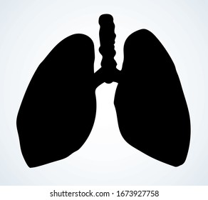 Smoker person thorax lobe shape organism element. Outline black hand drawn aorta artery part aid logo pictogram emblem image design. Doodle sketch art cartoon style. Closeup line view white text space