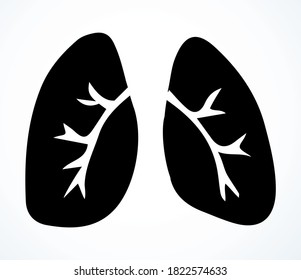 Smoker person thorax lobe shape organism element. Outline black hand drawn aorta artery part aid logo pictogram emblem image design. Doodle sketch art cartoon style. Closeup line view white text space