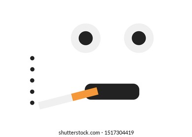 Smoker is smoking cigarette - frightened, shocked, scared and terrified facial expression. Minimalist graphic design. Vector illustration