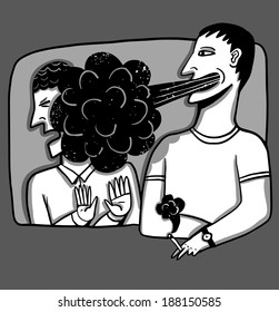 A smoker smoking in the in face of a partner